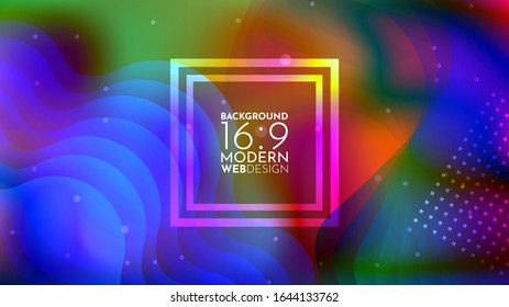 Liquid colorfull background design. Fluid gradient shapes composition. Futuristic design posters. 16: 9. Place for text in square form. Neon light. Eps10 vector. Gradient modern illustration. 