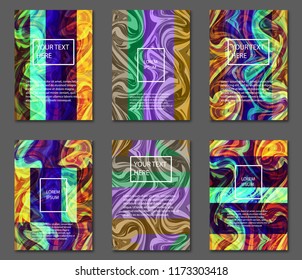 Liquid colors covers marble set. Bright colors mixture. A4 size, eps10 vector.