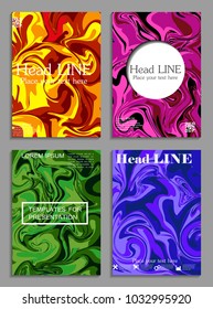 Liquid colors covers set. Bright colors mixture. Eps10 vector.
