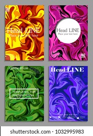 Liquid colors covers set. Bright colors mixture. Eps10 vector.
