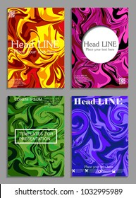Liquid colors covers set. Bright colors mixture. Eps10 vector.
