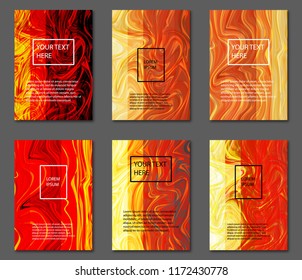 Liquid colors covers set. Fire colors mixture. A4 size, eps10 vector.