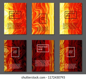 Liquid colors covers set. Fire colors mixture. A4 size, eps10 vector.