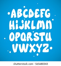 Liquid comic font with splashes. Vector alphabet