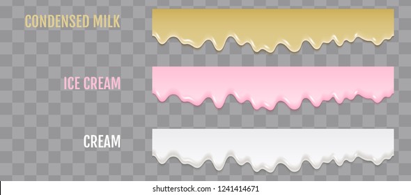 Liquid Condensed Milk, Ice Cream And Cream. Seamless Pattern. Vector Repeat Texture Of The Products