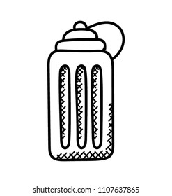 
Liquid container with a closed attached lid, a sports bottle doodle.
