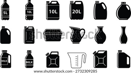 Liquid Containers and Packaging Silhouette Icons Set, Black Bottle Collection