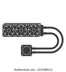 Flüssiges Kühlsystem für PC-Glyphe Symbol einzeln auf weißem Hintergrund.Vektorgrafik.