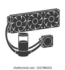 Liquid cooling system for PC glyph icon isolated on white background.Vector isometric illustration.