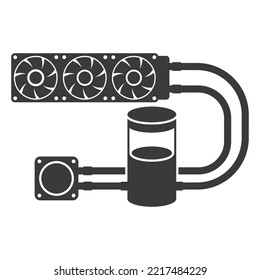 Liquid cooling system for PC glyph icon isolated on white background.Vector illustration.