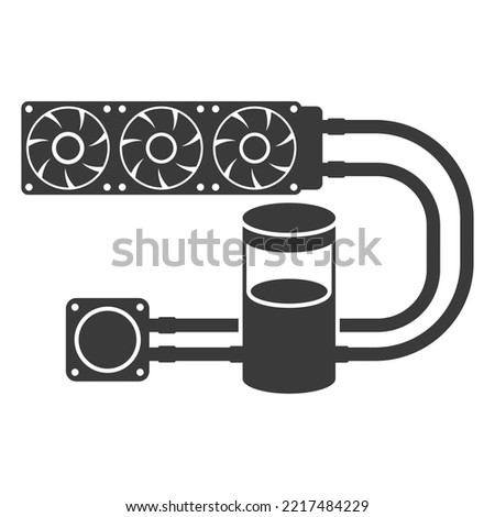 Liquid cooling system for PC glyph icon isolated on white background.Vector illustration.