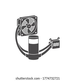 Liquid cooling system for PC icon in flat style.Vector illustration.