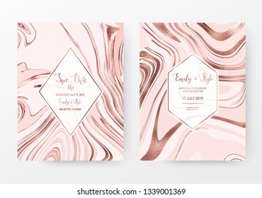 Liquid copper marble celebration invitation templates.
