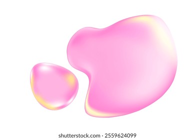 Liquid cosmetic clear gel or serum texture pink oil swatch isolated, transparent background. Fluid glowing balm or spilled glycerin droplets. Cute smooth beauty treatment product, decoration element