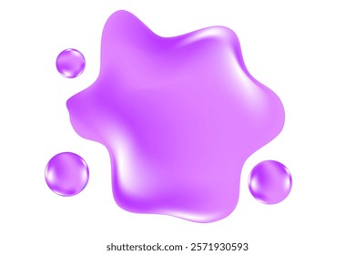 Liquid cosmetic clear purple gel or violet serum texture, lavender oil swatch isolated, transparent background. Fluid glowing spilled collagen droplets. Cute smooth beauty product, decoration element