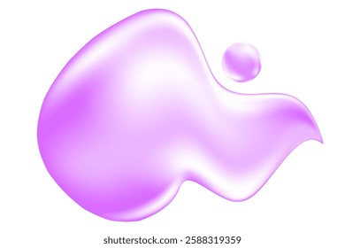 Liquid cosmetic water or clear serum texture purple oil swatch isolated, transparent background. Fluid glowing cosmetic gel or spilled solution droplet. Cute smooth beauty product, decoration element