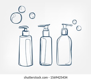 liquid cosmetics jars line art sketch outline isolated design element cosmetics vector