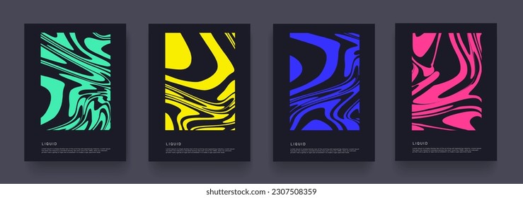 Liquid Cover with Yellow, Blue, Red, Green Color. Retro Pattern for Business Ideas. Simple Vertical Design of Neon and Fluid Background for Banner, Poster, Postcard or Brochure. Vector illustration.