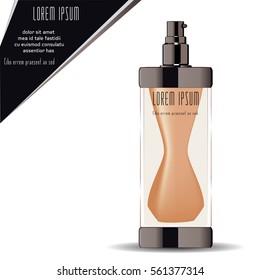 Liquid Cream Bottle. Glass Cosmetic Bottle. Vector Illustration. 