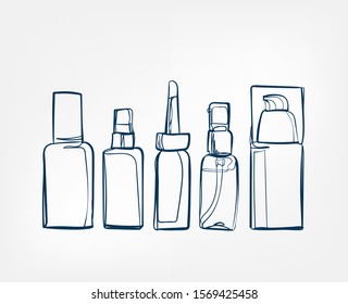 liquid cream cosmetics jars line art sketch outline isolated design element cosmetics vector