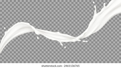 Liquid cream strip swirls in horizontal surface with drops realistic vector illustration. Cosmetic and dairy product texture 3d object on transparent background