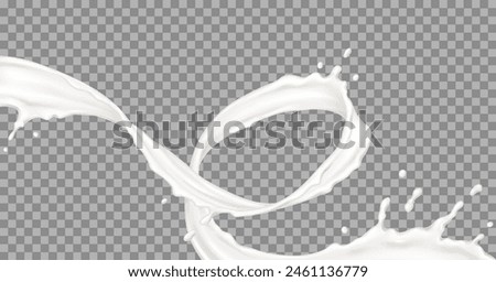 Liquid cream vertical swirl with drops realistic vector illustration. Cosmetic and dairy product texture in motion 3d object on transparent background