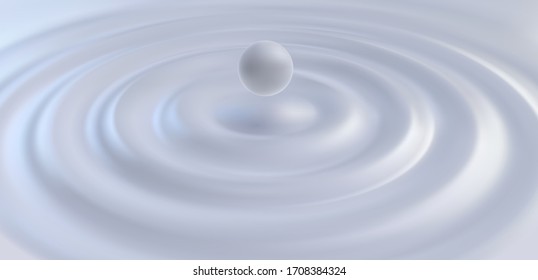 Liquid creamy surface with ripples and falling droplet. Abstract background. Vector 3d illustration. Wavy milky substance. Decoration for food or cosmetics banner design