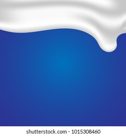 Liquid creamy white texture flowing on wide background, vector illustration.