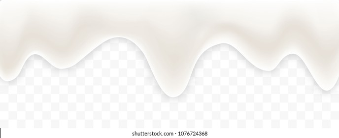 Liquid creamy white texture flowing on wide background, vector illustration. Yogurt realistic texture layers isolated on transparent background.