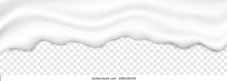 Liquid creamy white texture. Yogurt realistic texture layers isolated on transparent background. Cream pouring background.