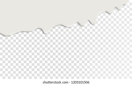 Liquid creamy white texture. Yogurt realistic texture layers isolated on transparent background. Cream pouring background.Vector eps10