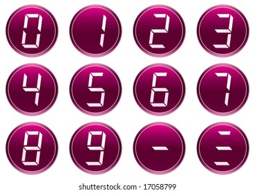 Liquid crystal digits icons set. Purple - white palette. Vector illustration.