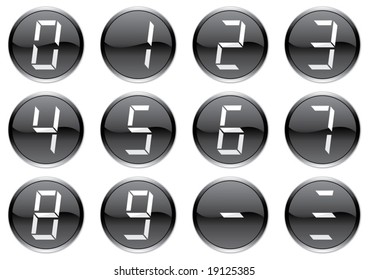 Liquid crystal digits icons set. White - black palette. Vector illustration.
