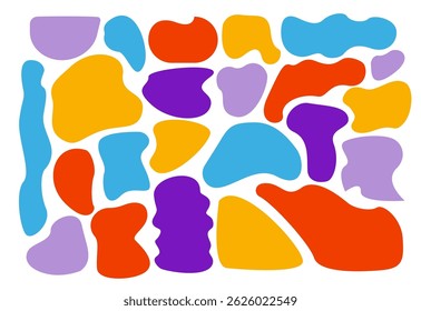 Liquid deformed elements. Set of irregular geometric multi-colored elements. hand drawn. Not AI, Vector illustration.
