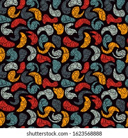 Liquid design seamless pattern. Lava lamp retro print. Bright psychedelic texture. Repeating irregular amorphous shapes, spots, blots. Freehand modern background. Vector colorful abstract wallpaper