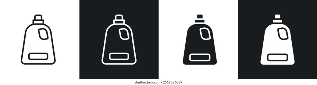 Liquid detergent icon collection in black and white filled and stroke line style.