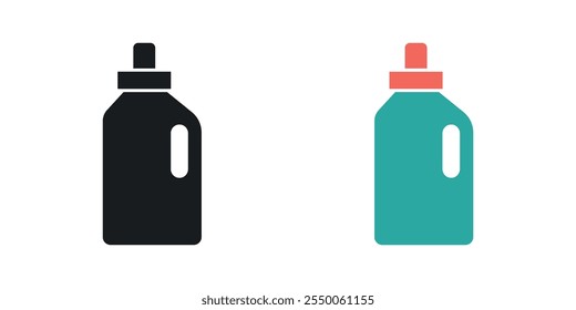 liquid detergent icon set in black and colored version