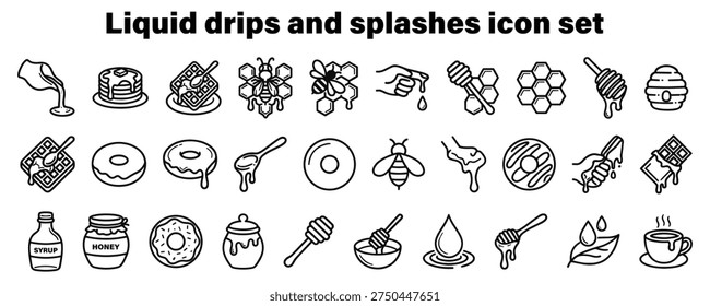 Liquid dips and splashes icon set for food and drink designs