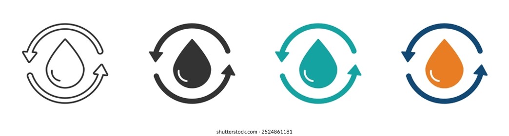 Liquid drip recycle vector icons. Water protection flat vector designs set