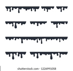 Liquid drips. Dripping paint set. Current Ink drops. Vector flat illustration