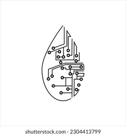 liquid drop circuit icon, circuit icon shaped water drop, vector icon