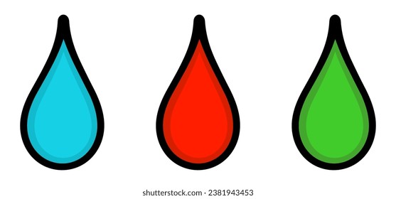 Icono de caída líquida. Conjunto de iconos de caída de color aislados. Ilustración vectorial.