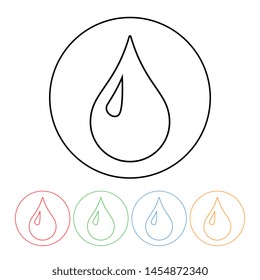 Liquid drop icon in a thin line outline style vector droplet symbol with four color variations vector design element illustration