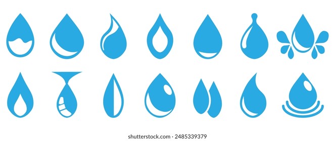 Liquid drop icons collection in a flat design with shadow. Set of water drop icons