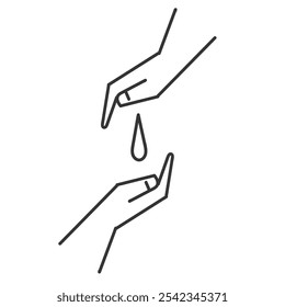 liquid drop in the palm hand symbol for dermatology tested icon in doodle hand drawing style