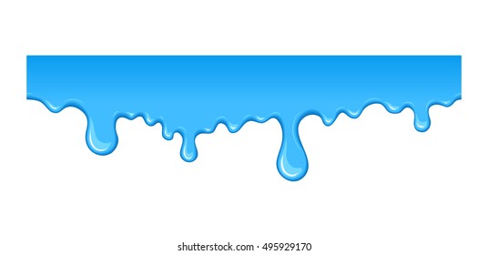 Liquid drop. Water blot, splashes and blobs. Stain of blue paint flowing and drips. Vector graphic design element. Abstract aqua shapes isolated on white background.
