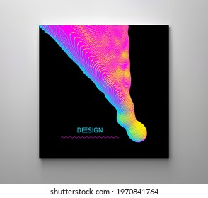 Liquid dropping simulation. Flowing down drop. Abstract colorful banner with fluid shapes. Voxel art. 3D vector illustration for advertising, marketing or presentation.