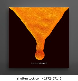 Liquid dropping simulation. Flowing down drop. Banner with fluid shapes. Dynamic background. Connection structure with particles. Voxel art. 3D vector illustration for booklet, brochure or flyer.