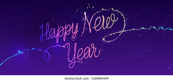 Liquid dynamic flow Happy New Year calligraphic lettering for holiday invitation design. Eps10 vector illustration