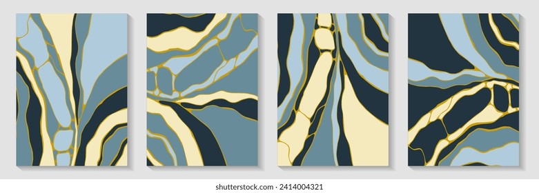 Liquid ebru pattern backdrop template vector set. Beautiful banners. Flow splash booklet front page layouts. Epoxy vaporwave collage. Contemporary publication backgrounds.